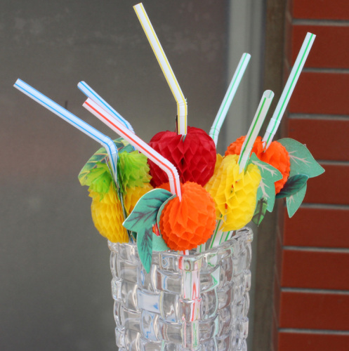 Cocktail Decoration Straw Fruit Straw Color Strip Fluorescent Party