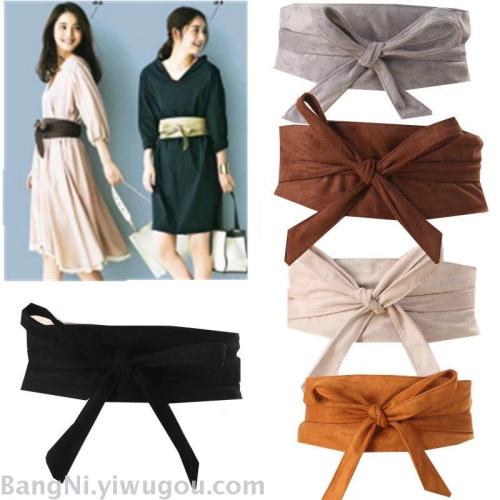 spring and summer new style suede all-match bow lace-up solid color belt waist seal female export to japan