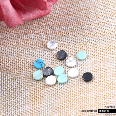 Turquoise round slice double plane ring ring, diy handmade ornaments powder accessories