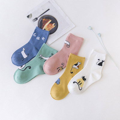 New kitten animal candy socks and student's socks solid color socks the cat head high cotton socks factory outlet