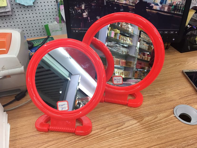 直径20cm大圆形红色婚庆镜子 结婚可挂镜子 台式单面化妆镜