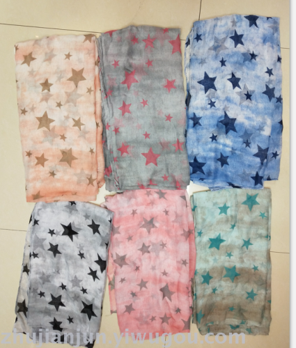 segment dyeing five-pointed star printing pattern fashion silk scarf summer shawl color style variety