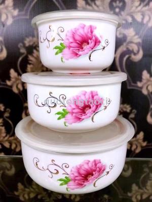 Jingdezhen new Flower fresh-keeping bowl three sets ceramic bowl Ceramic tableware Microwave Oven Special
