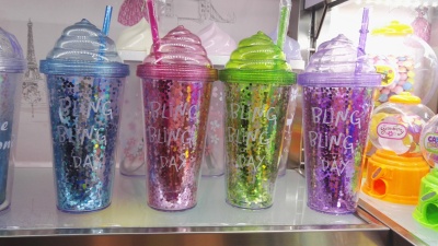 Bling cream Straw sparkle cup double sealed double cup can print custom pattern direct manufacturers