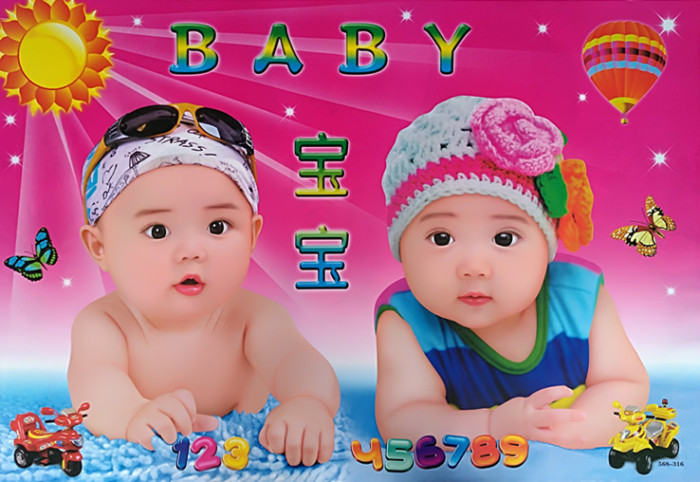 伶俐baby 双胞胎 可爱宝宝 龙凤 靓丽宝贝 年画墙画贴画 宝宝画