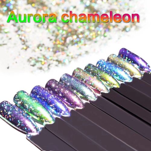 Nail Art Aurora Chameleon， New High Flash Aurora Fireworks Brocade Powder 9 Colors