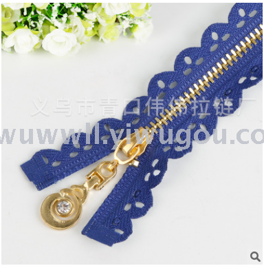 Various No. 3 Hollow Embossed Lace Metal Zipper 3# Imitation Copper Self-Locking Embossed Open Zipper