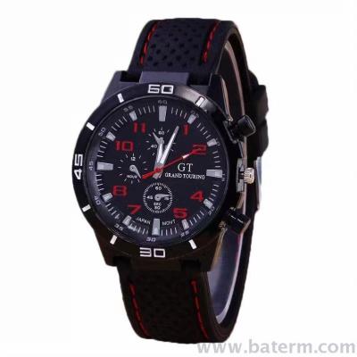Quick sell fashion hot style sports 3 eyes decorative colored car line silicone men's watch