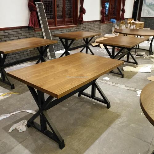 hangzhou fashion restaurant wood veneer dining table western restaurant solid wood table retro leisure dining table
