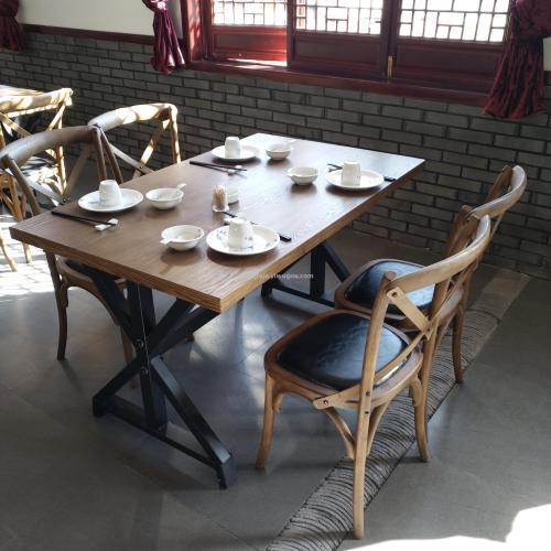 Ningbo Wenzhou Wood Veneer Dining Table Western Restaurant Solid Wood Table Theme Restaurant Retro Leisure Dining Table 