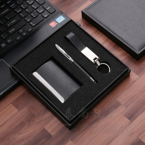 Factory Direct Sales Name Card Holder Set Business Card Case Accessory Pen Keychain Business Office Gift Set Wholesale