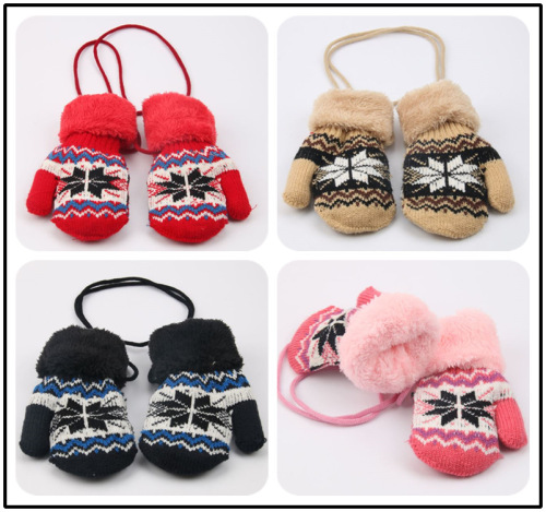 hyatt rabbit autumn and winter korean style warm children‘s cute maple leaf finger baby baby lanyard halter gloves