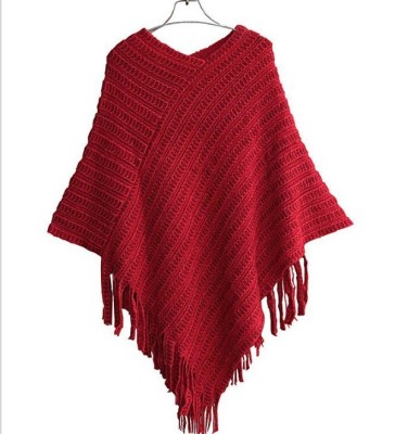 Knit female with a v-neck pullovers shawl cloak han edition batwing coat pure color tassel