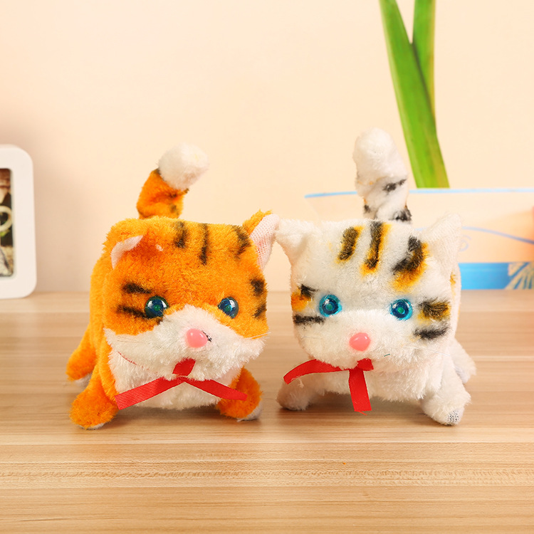 厂家直销黄花猫白花猫猫卷尾巴会走创意宠物儿童电动玩具地摊货源