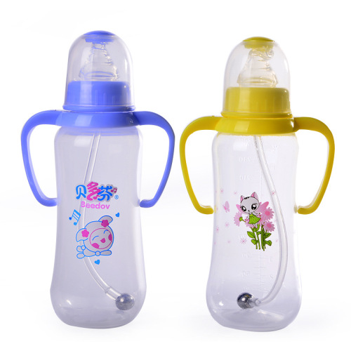 [honey baby] standard caliber grip pp feeding bottle 280ml baby bottle with handle and straw