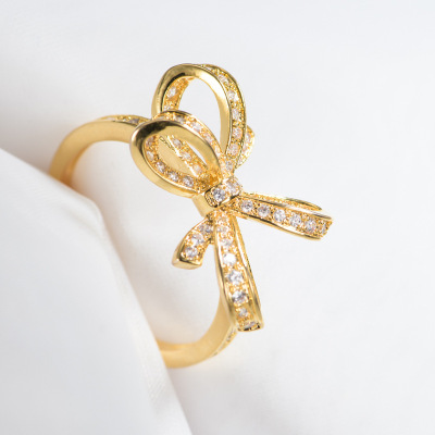 aliexpresswish Europe Zircon Ring Trend Bow Creative Ornament Ring Customized Gifts