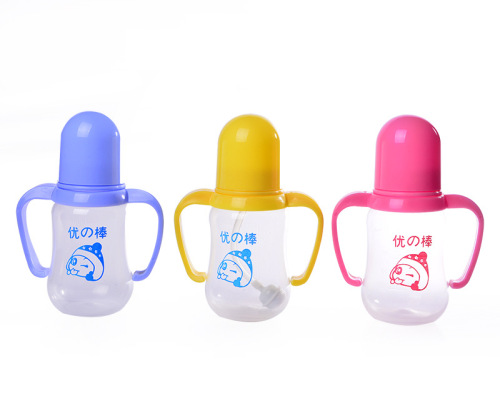 Hot Three-Color Straw Pp with Handle temperature Sensitive Feeding Bottle Standard Caliber Feeding Bottle Baby Supplies Wholesale Feeding Bottle