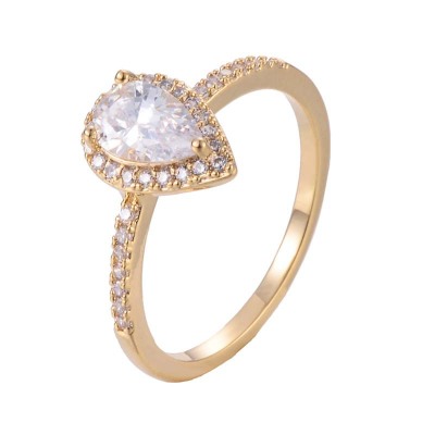 Stone New Winter Water Drop Diamond Gold-Plated Copper Ring AliExpress WISH Hot-Selling Ornament wai mao huo