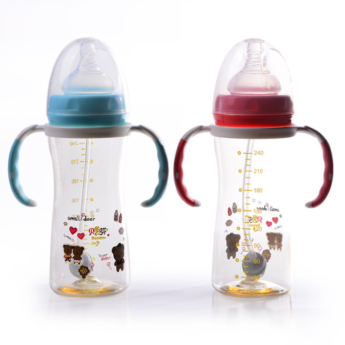 Factory Wholesale Baby Bottle Wide-Mouthed Feeding Bottle Wholesale with Straw Handle Bottle Wholesale 240ml
