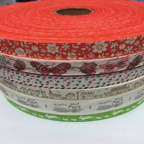 Cotton Ribbon Printing Cotton Ribbon Printing Can Be Customized According to the Picture Various Logo Patterns Washed Label Cotton Ribbon Customization