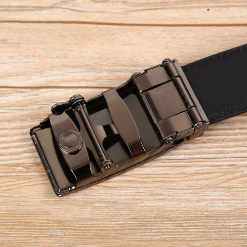 factory direct sales leisure men‘s belt 4.0 open edge microfiber non-woven sandwich belt business automatic buckle belt
