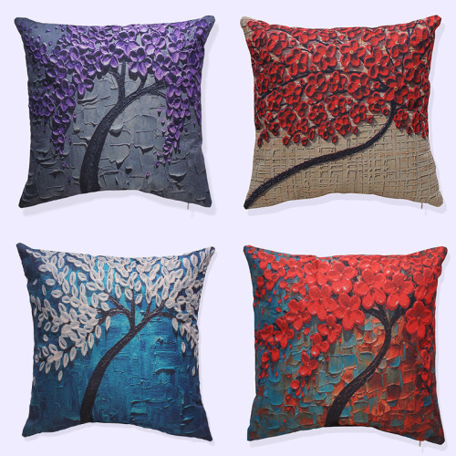 stereo oil painting flower cotton and linen throw pillow cover wholesale
