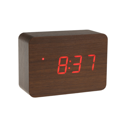 Creative LED wood clock alarm student electronic clock silent clock desk clock simple bedside bedroom clock.