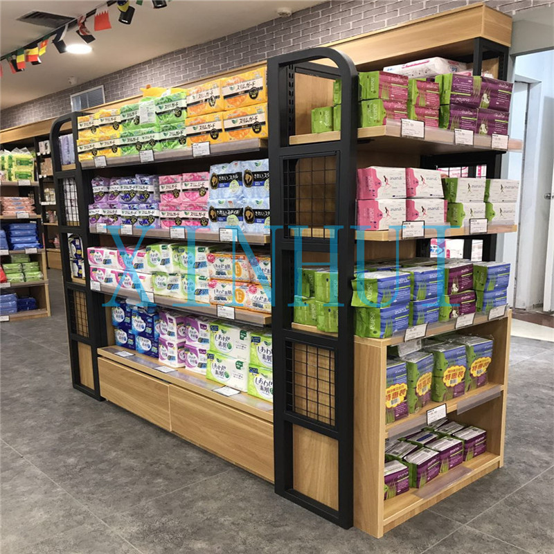 钢木货架 超市木制货架 便利店母婴店超市药店文具店钢木结合货架