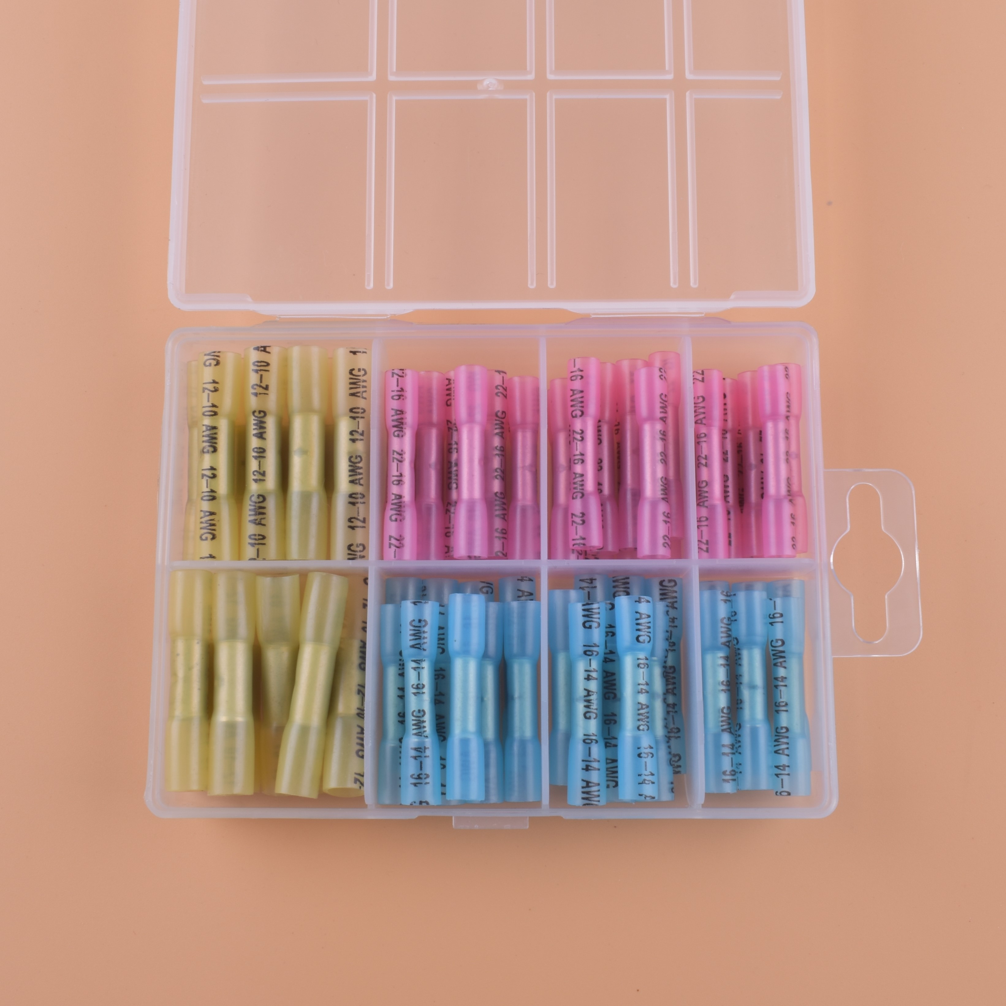 The connection terminal PE material is copper plated tin red and yellow blue color 70pc.