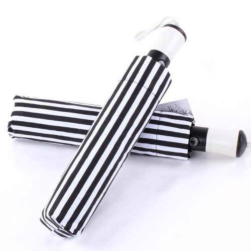 spot new silver glue black and white striped automatic umbrella 9 bone extra large windproof resin folding umbrella foreign trade sunny and rainy