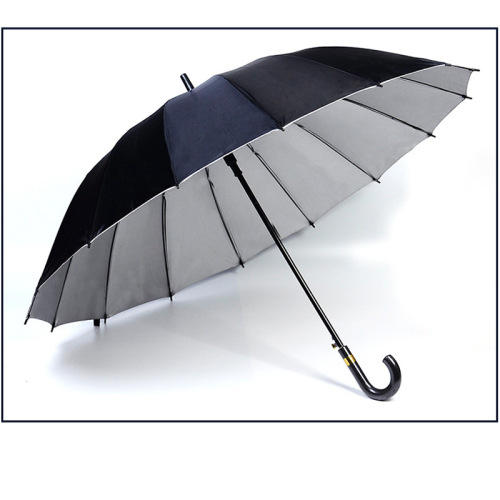 factory direct long umbrella customized promotion automatic open straight umbrella 16k curved handle wholesale silver glue sun protection umbrella