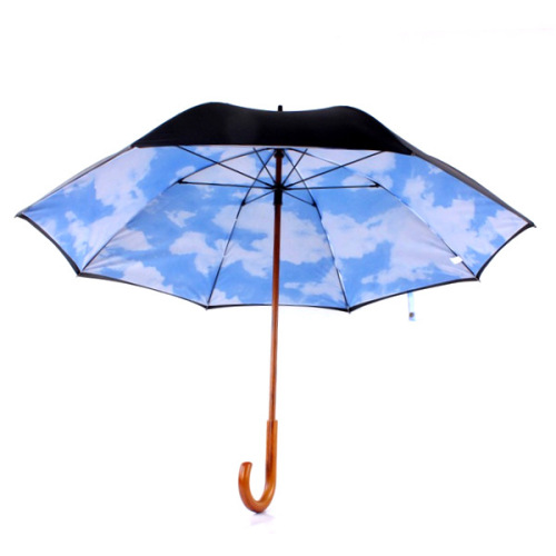 blue sky white clouds straight rod long umbrella solid wood umbrella rib handle straight umbrella foreign trade sun umbrella sun umbrella