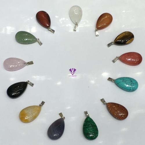 Natural Stone Water Drop Pendant， Amethyst， Blue Gold， Agate， Gold Sand， Blue San， Opal