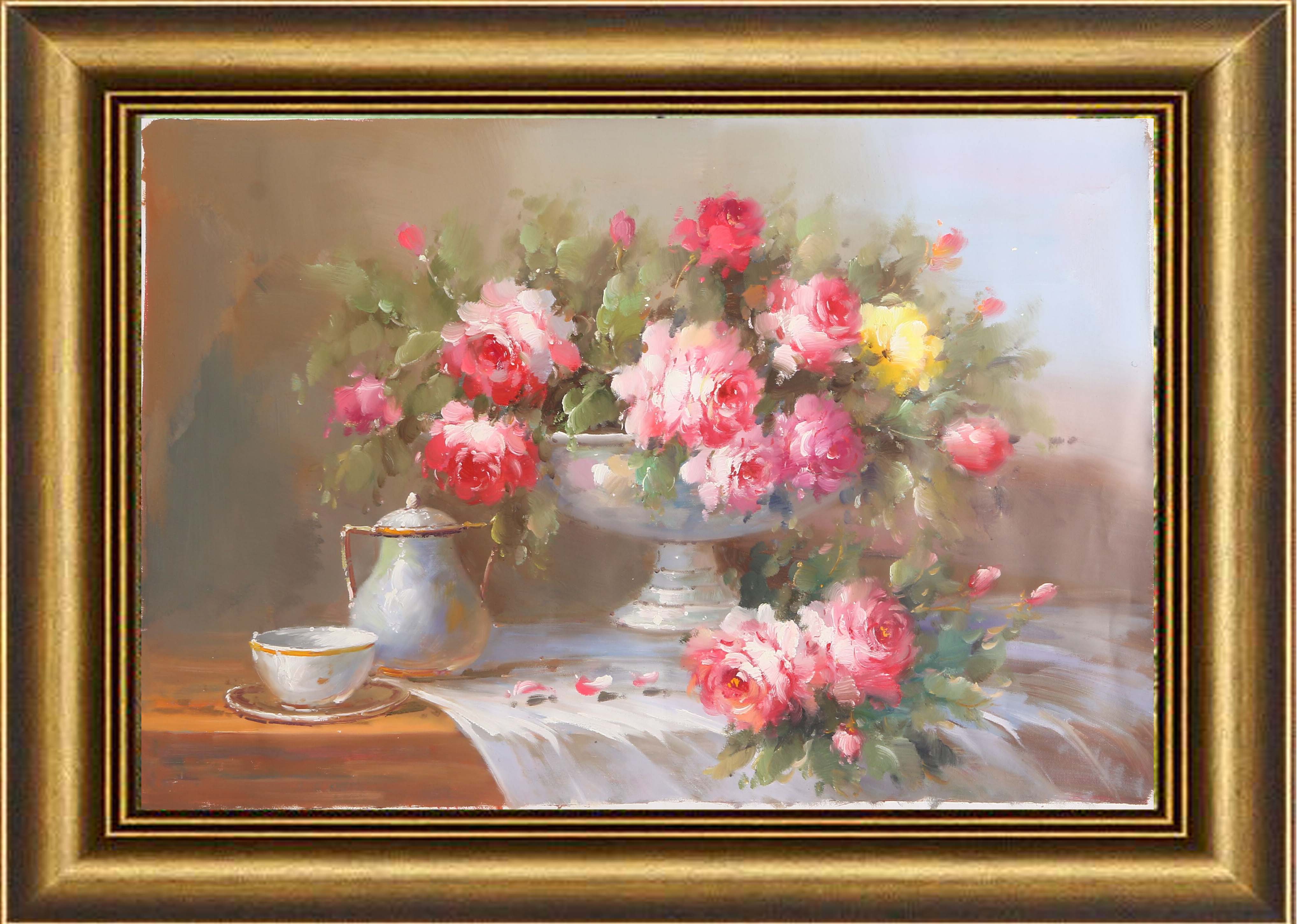 油画客厅玄关挂画横版餐厅手绘花卉装饰画卧床头配画