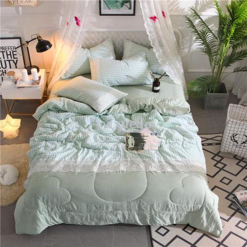 yarn-dyed washed cotton lace korean green summer quilt four-piece set quilted summer washed summer quilt