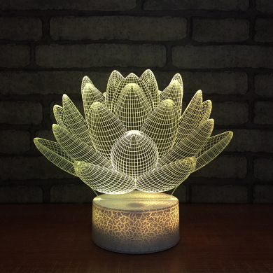 创意莲花3d灯新奇特七彩小夜灯usb床头立体视觉 led错觉台灯100