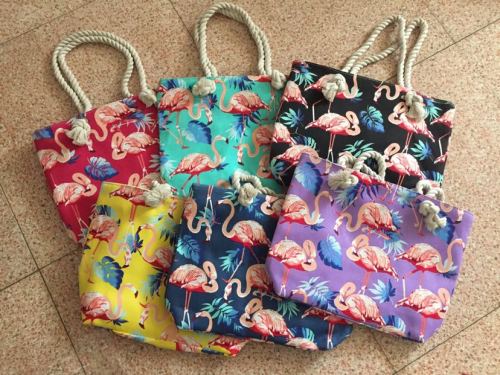 cotton string series flamingo pattern canvas bag shoulder bag shopping bag