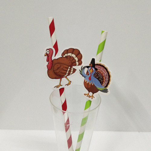 new elevator 10 pack party thanksgiving colored paper straw decoration supplies props straw wholesale turkey figure