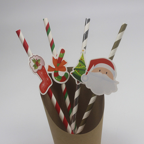 Cartoon Straw with Card Party Straw Christmas Series Party Paper Straw Straw