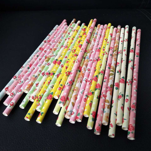 factory wholesale paper straw disposable paper straw printing rose floral pattern degradable straw
