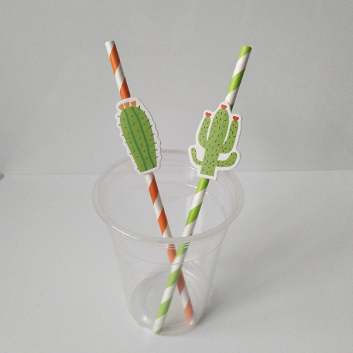 Creative Theme Party Sucker Paper Straw Decoration Props Cactus Pattern Hawaii Disposable Paper