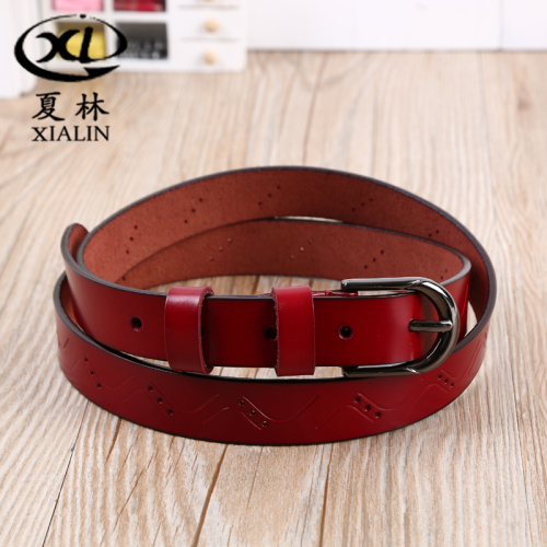 Genuine Leather Wavy Fine Hole Pin Buckle Vintage Belt Korean Style Versatile Casual Pin Buckle Pin Buckle Pant Belt Various Colors and Styles