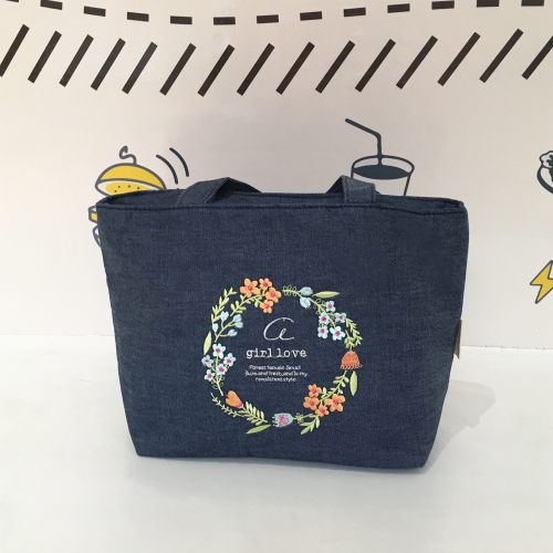 Colorful Fresh Creative Culture Leisure Embroidery Denim Insulated Lunch Box Bag