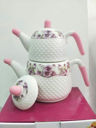 Jungong Ceramic Self-Produced and Self-Sold Ceramic Coffee Double Layer Size Teapot Sets Floating Carving Double Stack Pot European Style