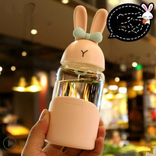 factory direct magic rabbit glass korean super cute fresh water cup with rope cute water cup
