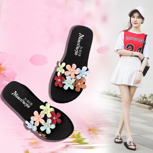 2018 summer new high heel slippers handmade making fashionable flower women‘s outer holiday sandals