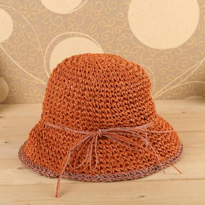 South Korean version of crocheted straw hat summer beach hat beach holiday bow tie hat sun hat sun hat.