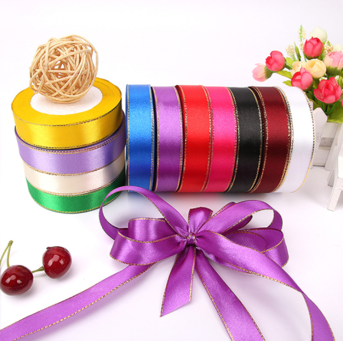 2cm double gold edge ribbon flower gift box cake packaging belt
