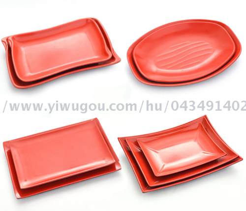 melamine tableware imitation porcelain black and red plate wholesale sushi dishes barbecue plate hotel tableware wholesale