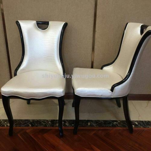 Hotel Solid Wood Chair European Style Soft Chair Villa Restaurant Table and Chair Foreign Western Restaurant Solid Wood Chair